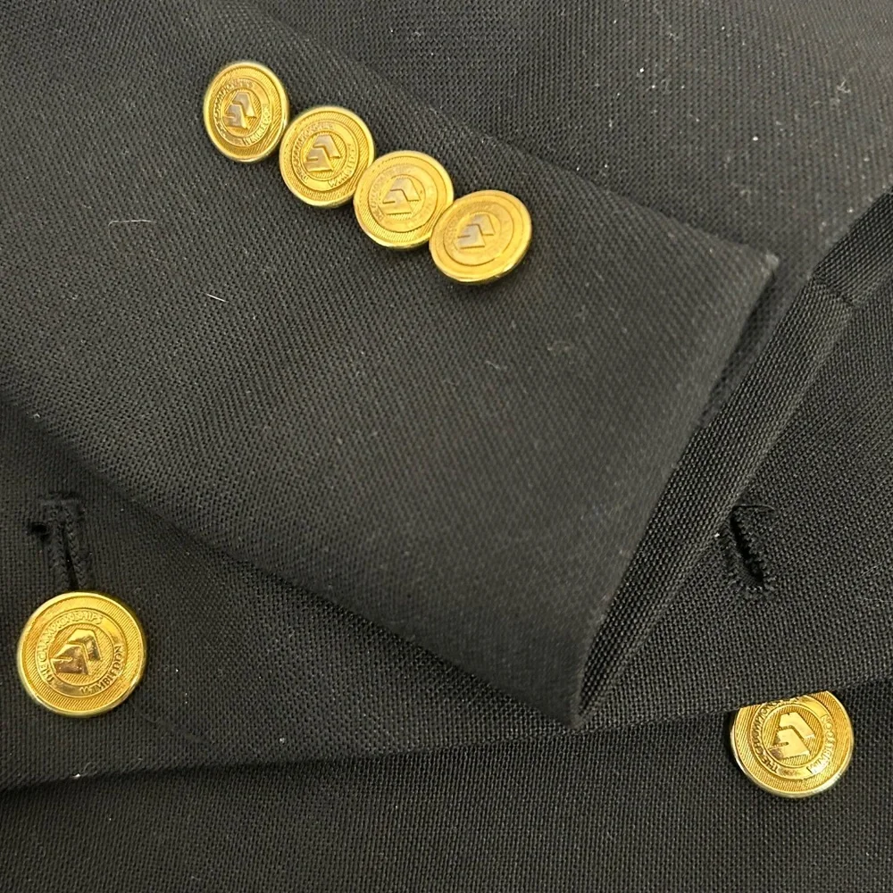 Wimbledon Blazer Sport Coat Size Black Gold‎ Logo Buttons